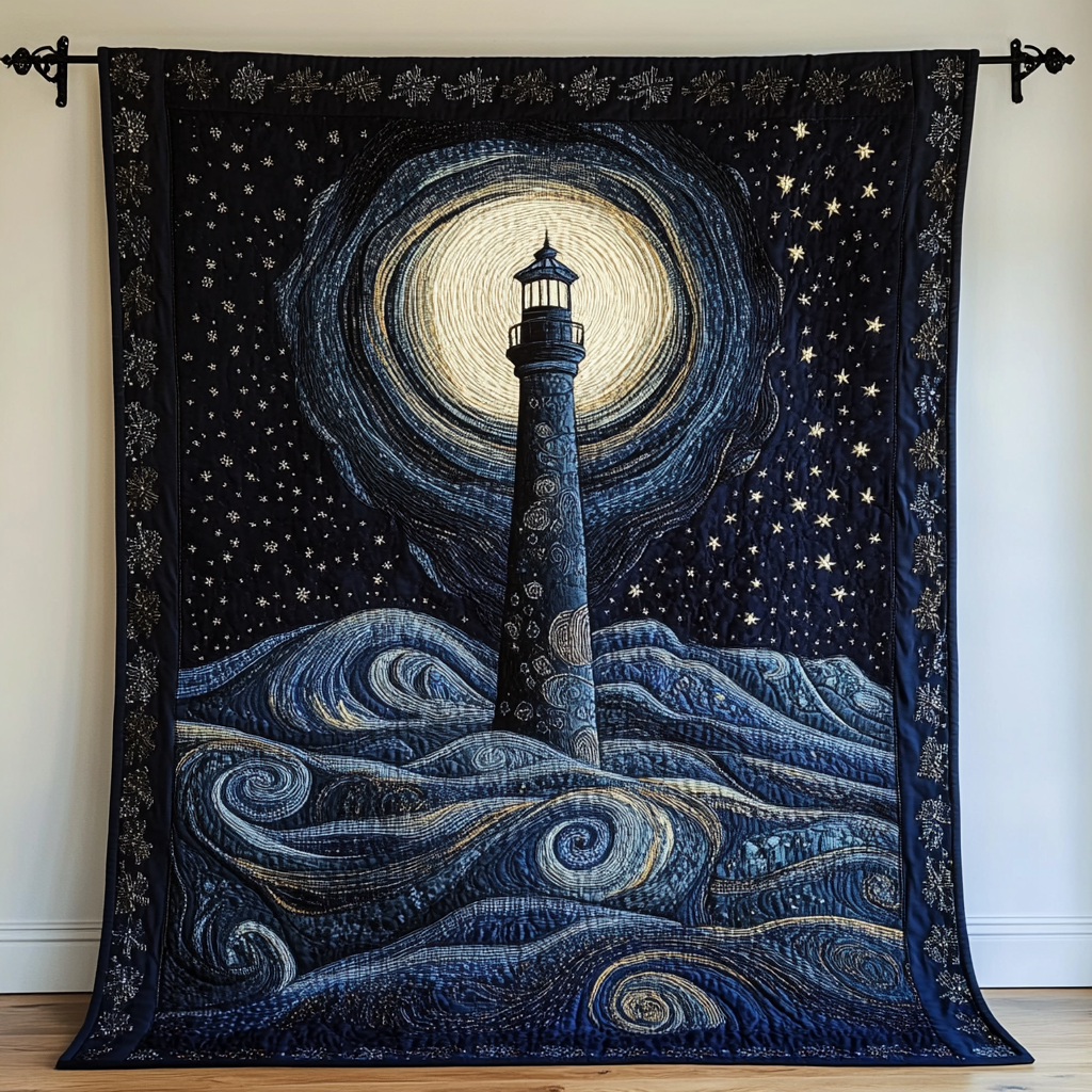Shining Horizon Quilted Blanket Best Throw Blanket Lighthouse Gifts Items