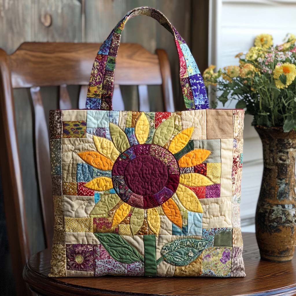Shining Petals Quilted Tote Bag Sunflower Gifts For Grandma