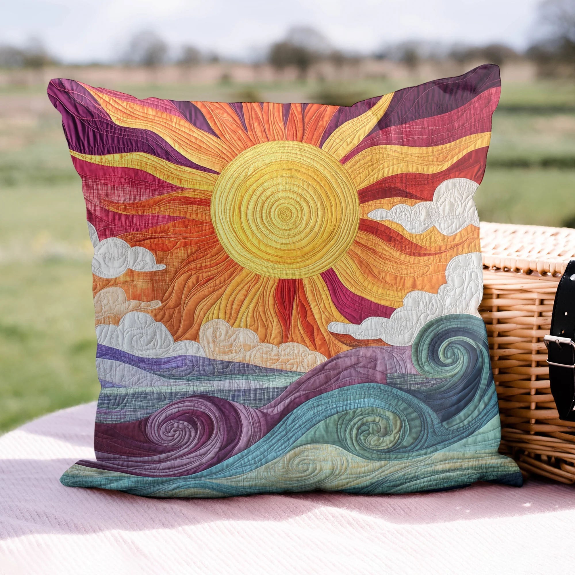 Shining Sunburst Delight Quilted Pillow Case Home Decor Unique Gifts For Friends