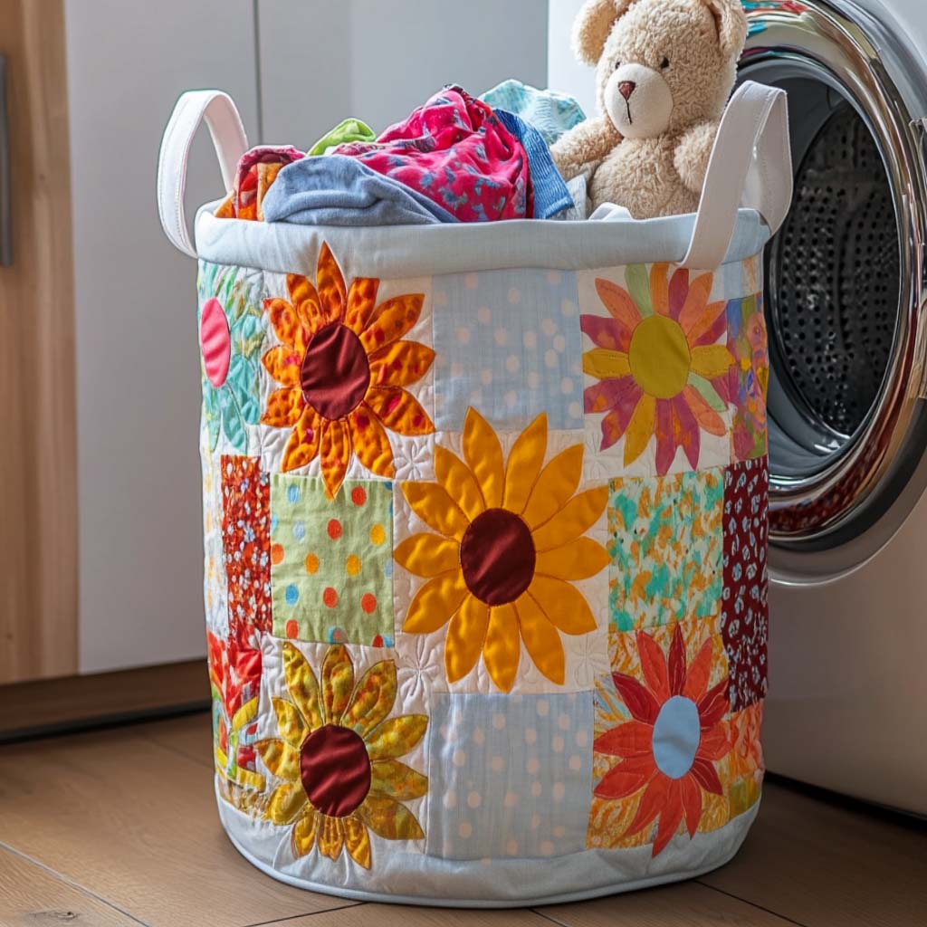 Shining Sunflower Quilted Laundry Basket Ideal Gift For Mom
