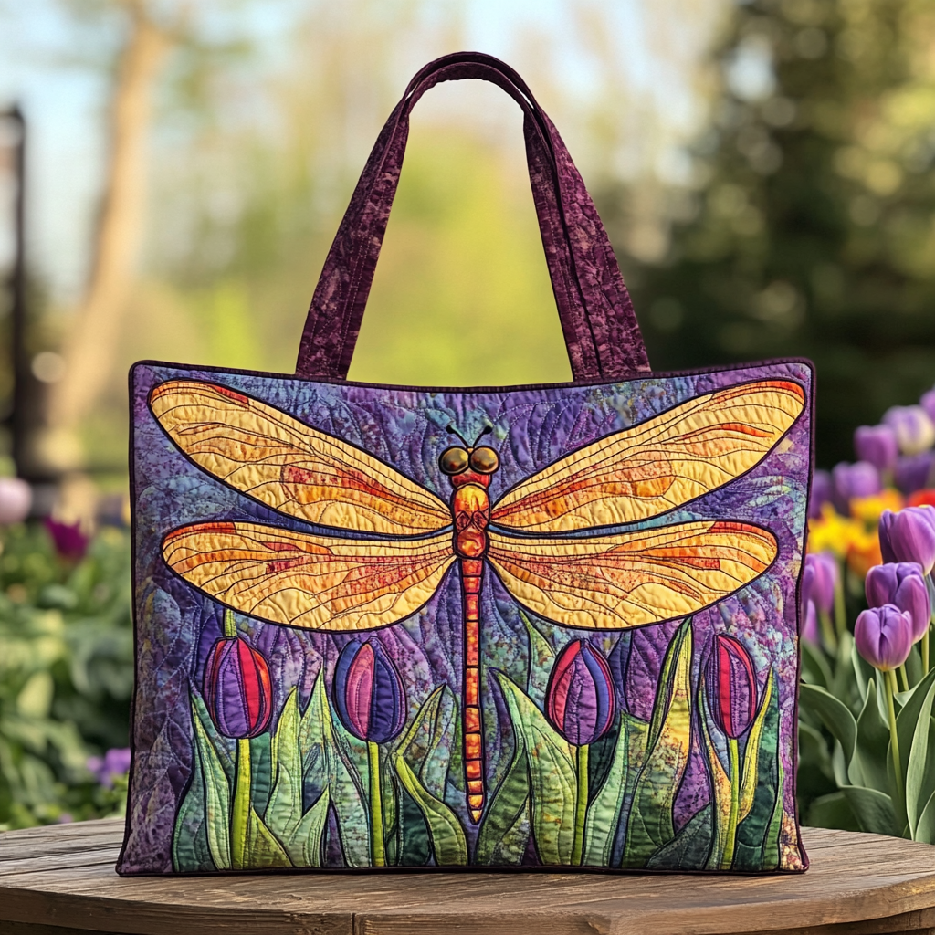 Shiny Dragonfly Quilted Tote Bag Cool Gifts For Dragonfly Lovers