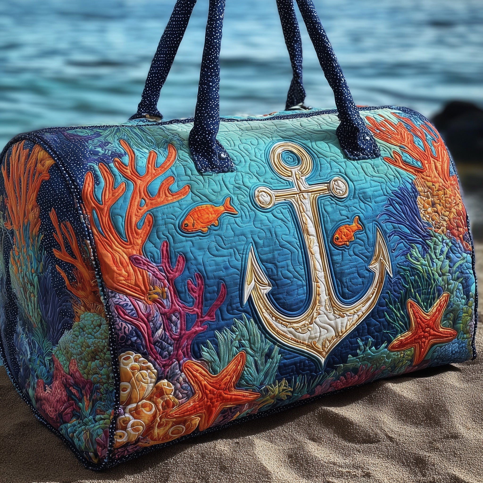 Ship Wheel Anchor Quilted Duffle Bag Spring Gift Idea