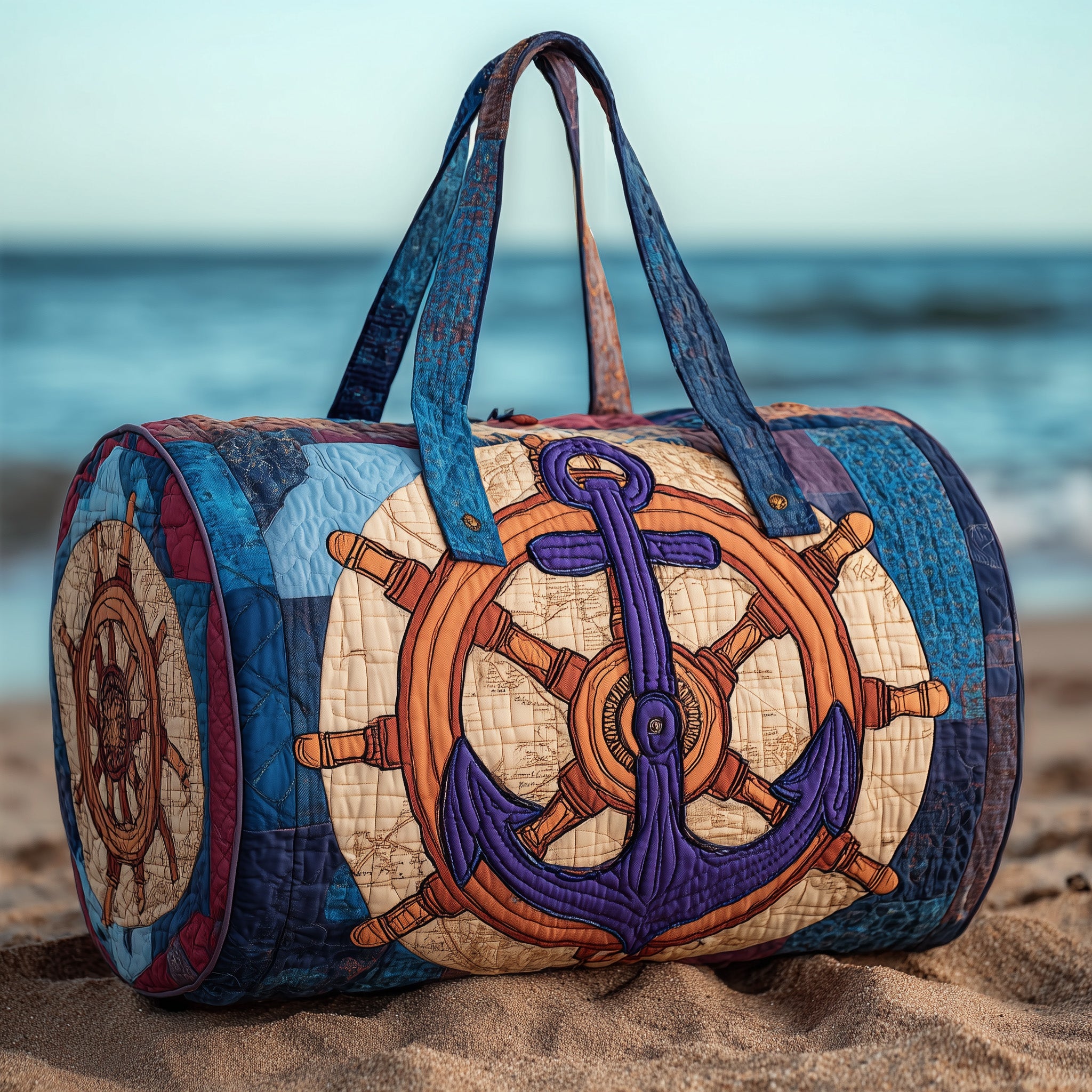 Ship Wheel Anchor Quilted Duffle Bag Summer Vacation Essential
