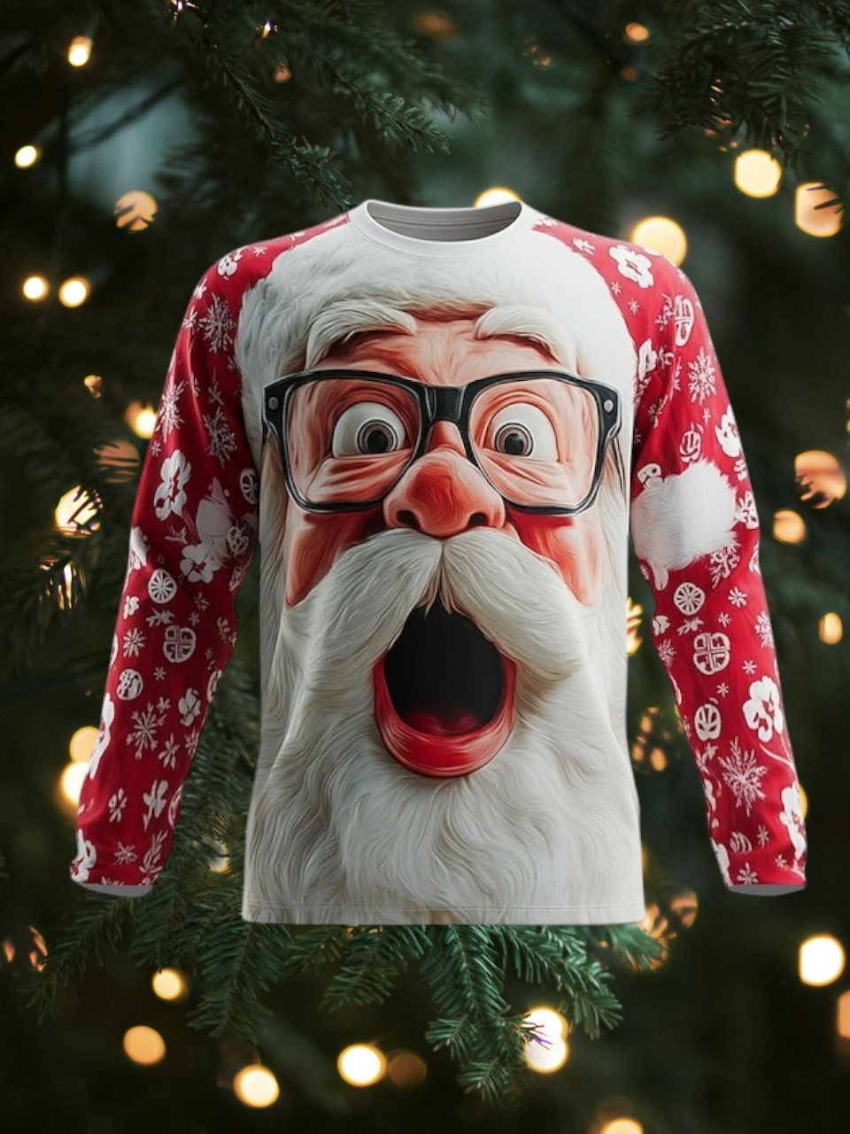 Shocked Santa Claus Face Christmas Long Sleeve Shirt Funny Christmas Holiday Gift Ideas