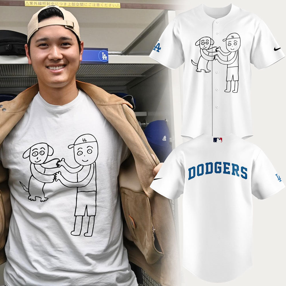 Shohei Ohtani And Decopin Drawn By Kenta Maeda Jersey MLB LA Dodgers Fan Merch Game Day