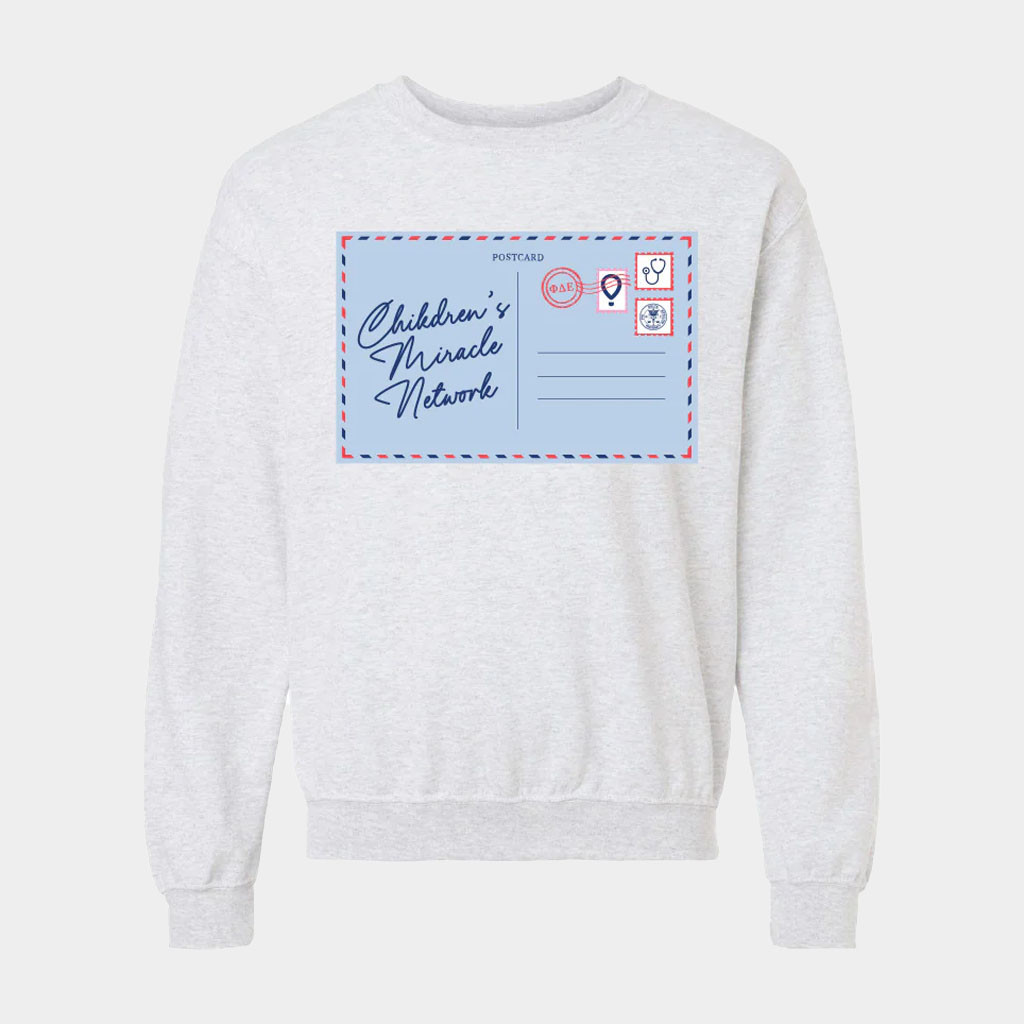 Shop PhiDE Merch Children's Miracle Network Postcard Crewneck Sweatshirt Birthday Gift For Him-1 Shop PhiDE Merch Children's Miracle Network Postcard Crewneck Sweatshirt Birthday Gift For Him-1