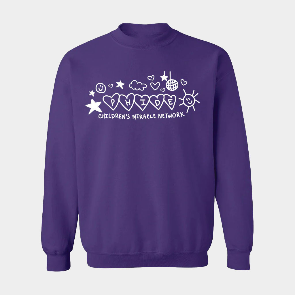 Shop PhiDE Merch Children's Miracle Network Purple Crewneck Sweatshirt Birthday Gift For Son-1 Shop PhiDE Merch Children's Miracle Network Purple Crewneck Sweatshirt Birthday Gift For Son-1
