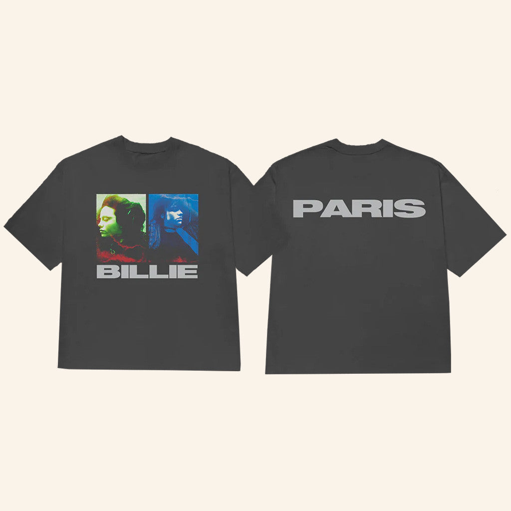 Shopfr Billie Eilish Merch Dual Photo Paris Black T-Shirt Gifts For Friends