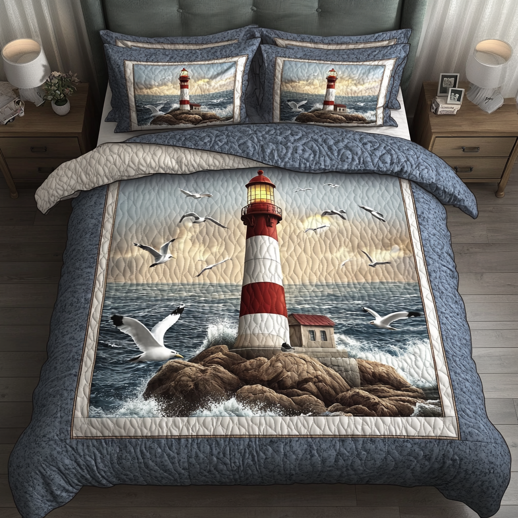Shoreline Beam Quilted Bedding Set Best Bed Sheet Set Lighthouse Themed Gifts