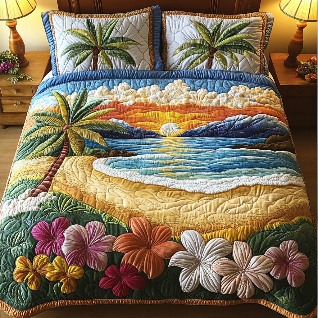 Shoreline Haze Quilted Bedding Set Bed Decorations Beach Housewarming Gifts
