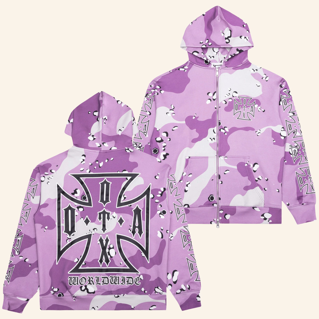 Shoreline Mafia Merch Choppa Coach Worldwide Purple Camo Zip Hoodie Hip Hop Lover Gifts