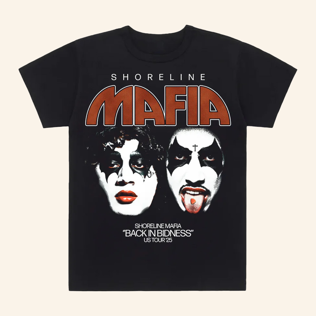 Shoreline Mafia Merch Shoreline Kiss T-Shirt Back In Bidness US Tour 25 Shirt Gifts For Fans