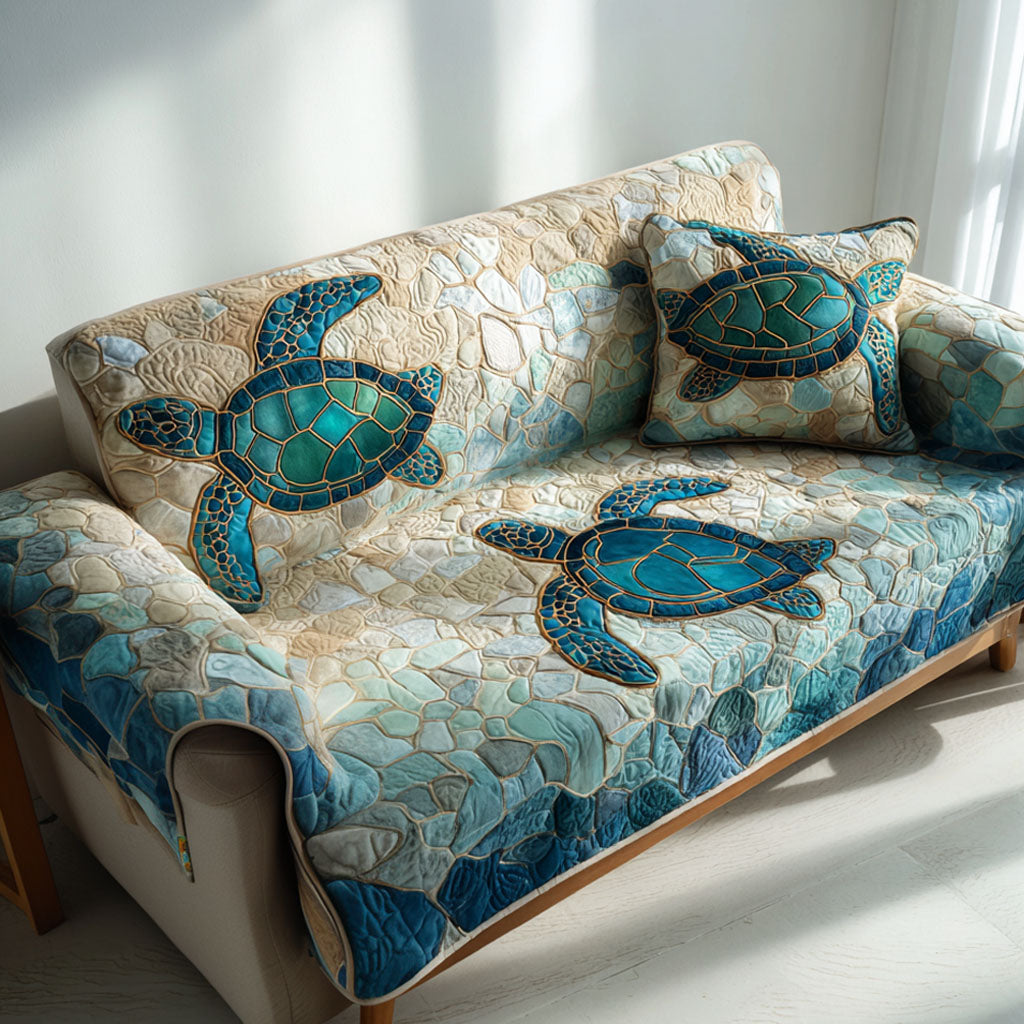 Shoreline Mist Quilted Sofa Cover Holiday Seaside Gift Option