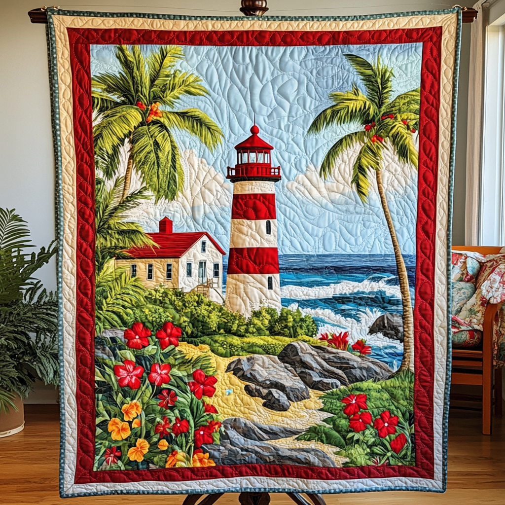 Shoreline Radiance Quilted Blanket Bed Christmas Decor Gifts For Lighthouse Lovers