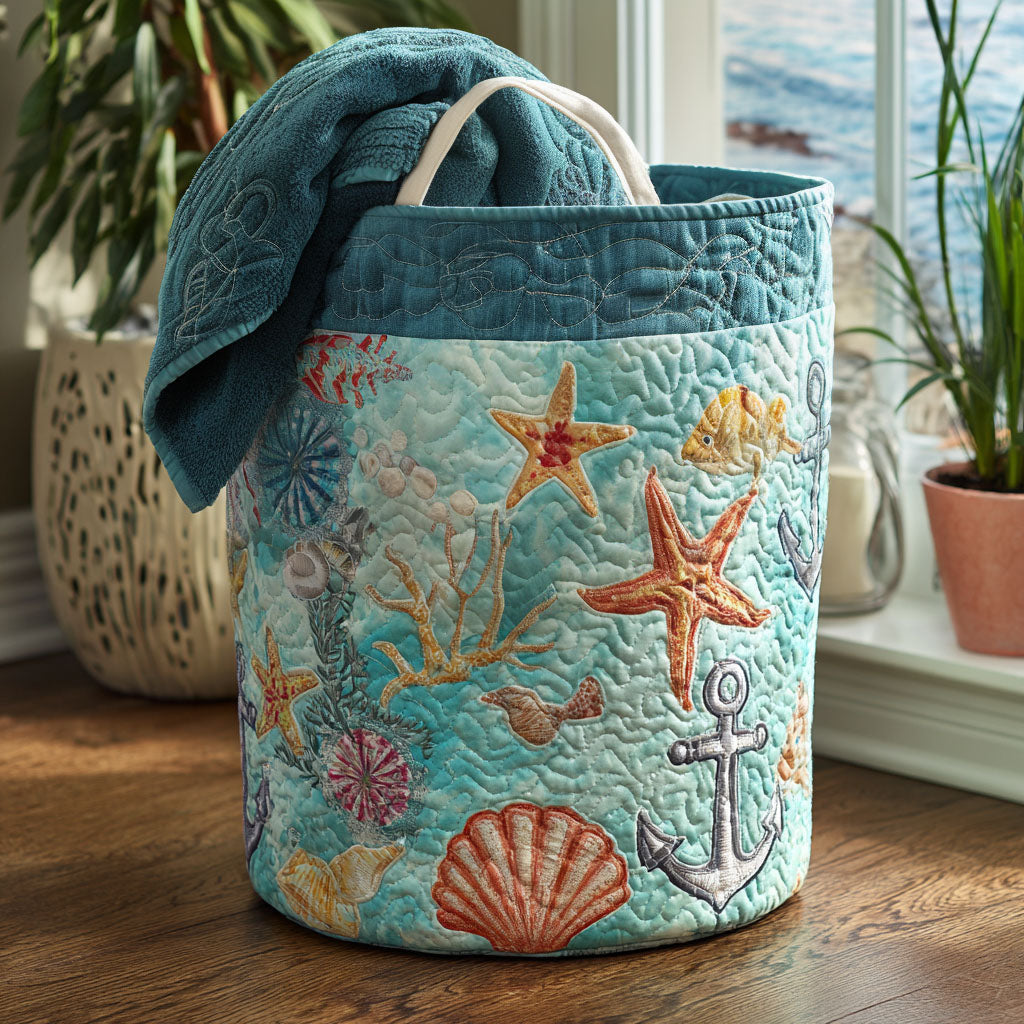 Shoreline Serenity Quilted Laundry Basket Excellent Gift For Her