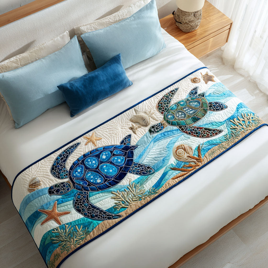 Shoreline Shell Quilted Bed Runner Bed Decorations Sea Turtle Gift Ideas For Her