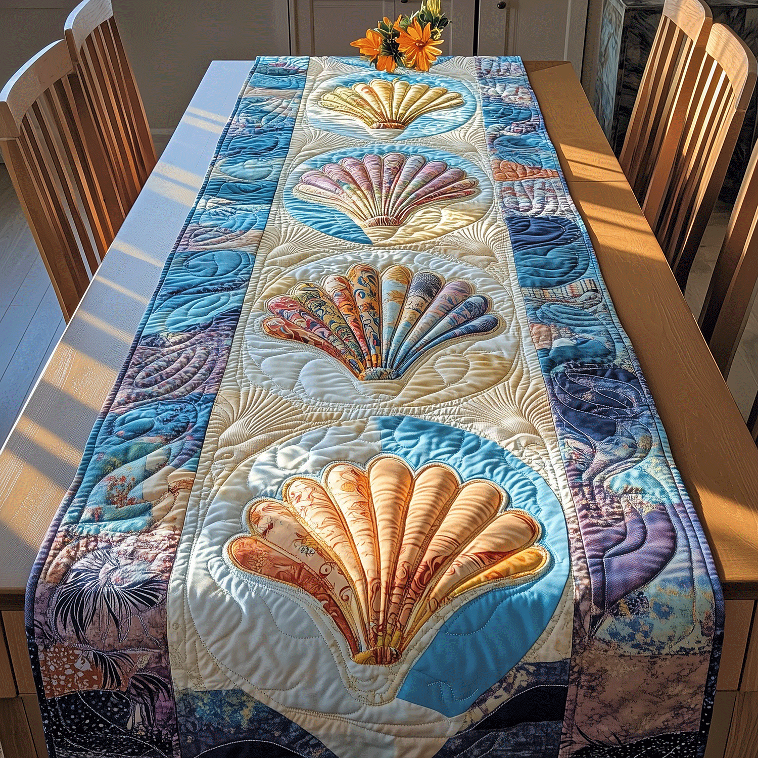Shoreline Shells Quilted Table Runner Beach Style Table Runner Best Gifts For Beach Lovers