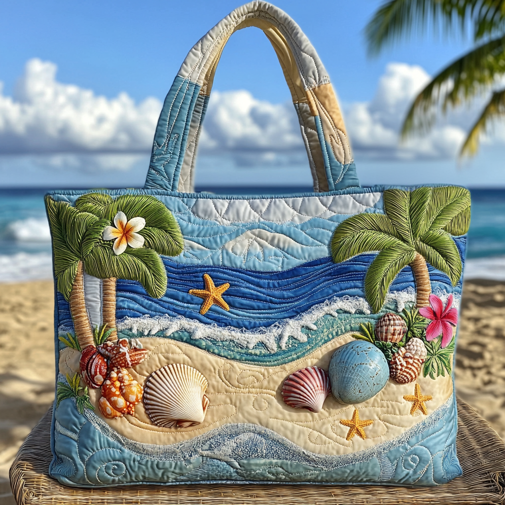 Shoreline Shells Quilted Tote Bag Christmas Gifts For The Beach Lover