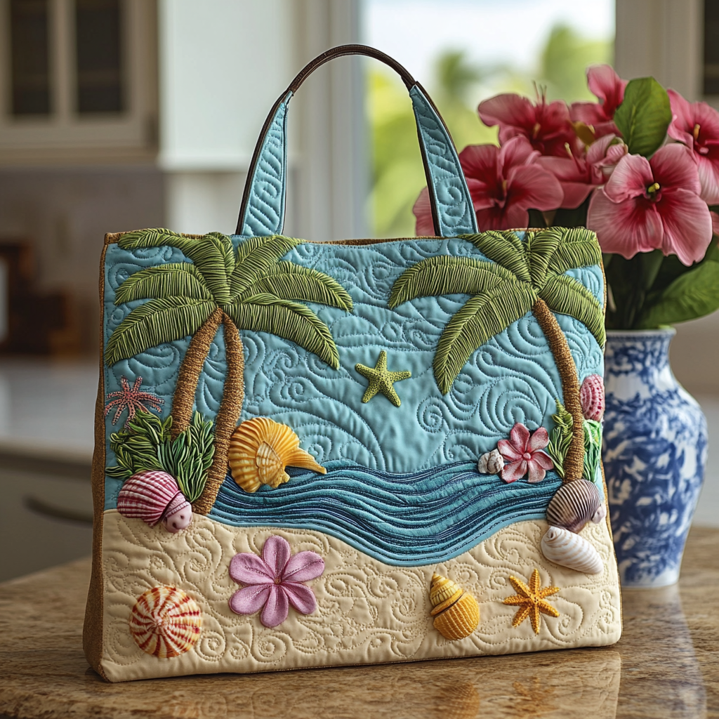 Shoreline Shells Quilted Tote Bag Gifts For Someone Who Loves The Beach