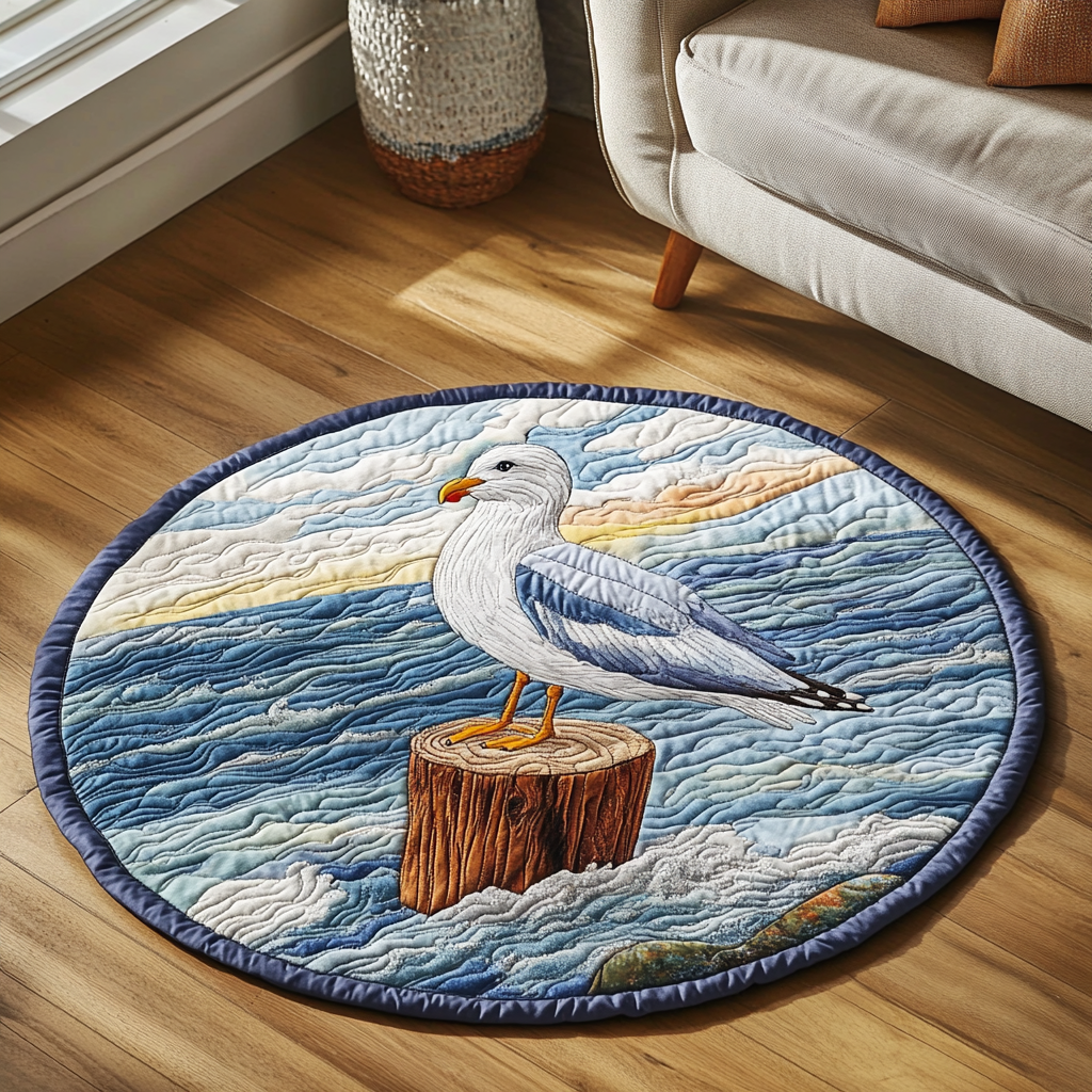 Shoreline Wings Quilted Round Mat Home Entrance Decor Ideas Gifts For Sea Turtle Lovers