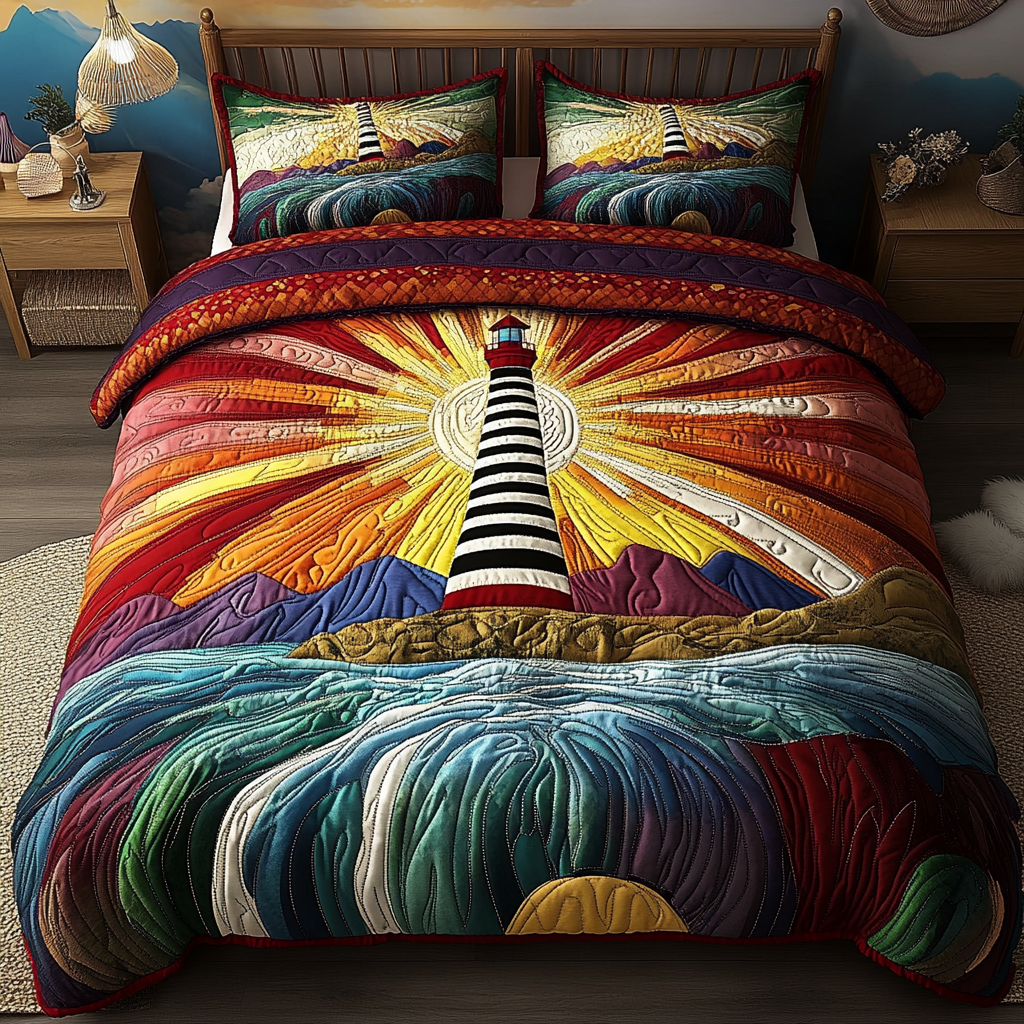 Shoreside Sentinel Quilted Bedding Set Bedroom Decorations Lighthouse Themed Gifts