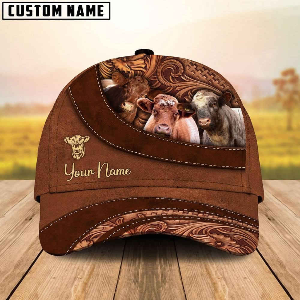 Short Horn Farm Life Beauty Leather Pattern Customized 3D Cap Farmer Baseball Cap Gift For Farmer