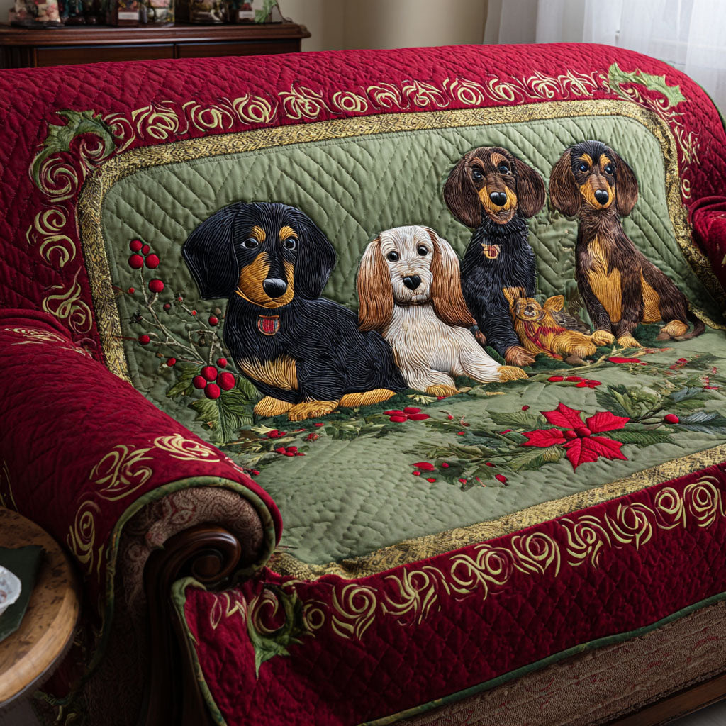 Short Legs Big Heart Quilted Sofa Cover Christmas Family Room Decor Dachshund Related Gifts