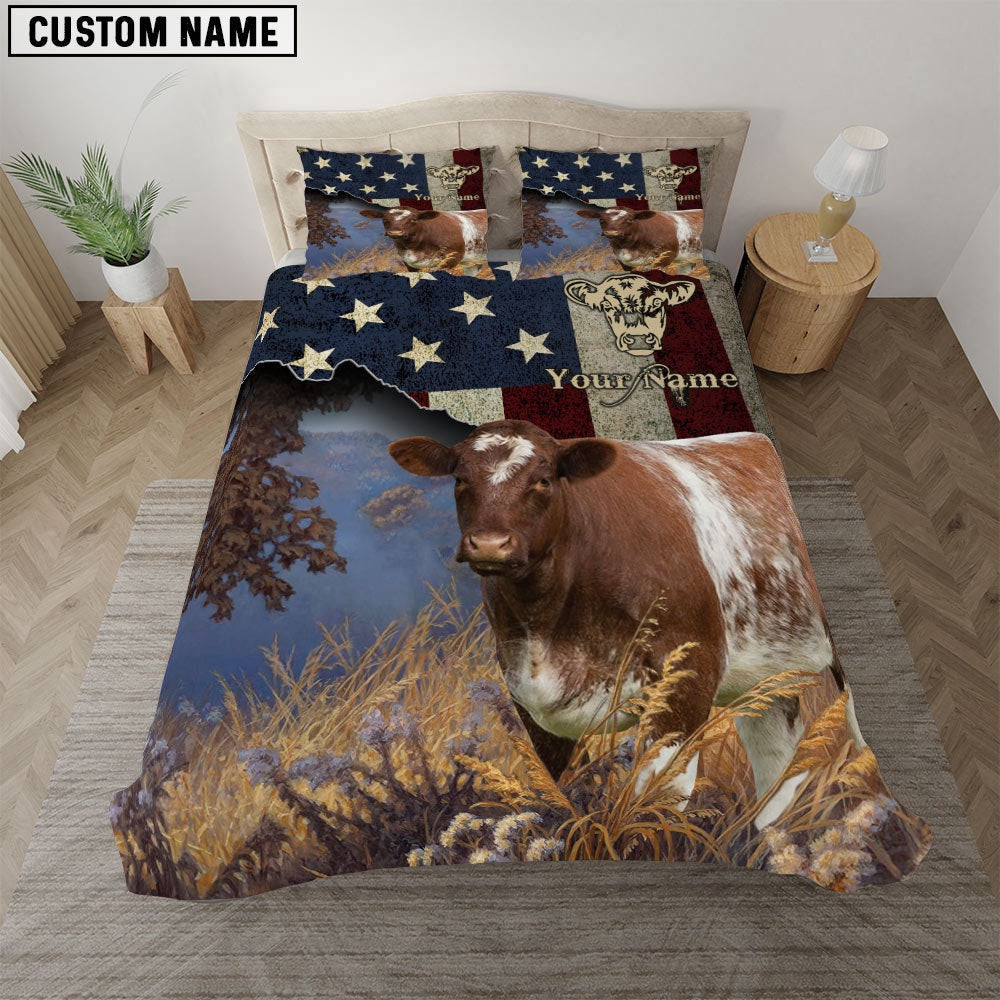 Shorthorn America Customized Name Bedding Set Farmhouse Bedding Set Couple Gifts