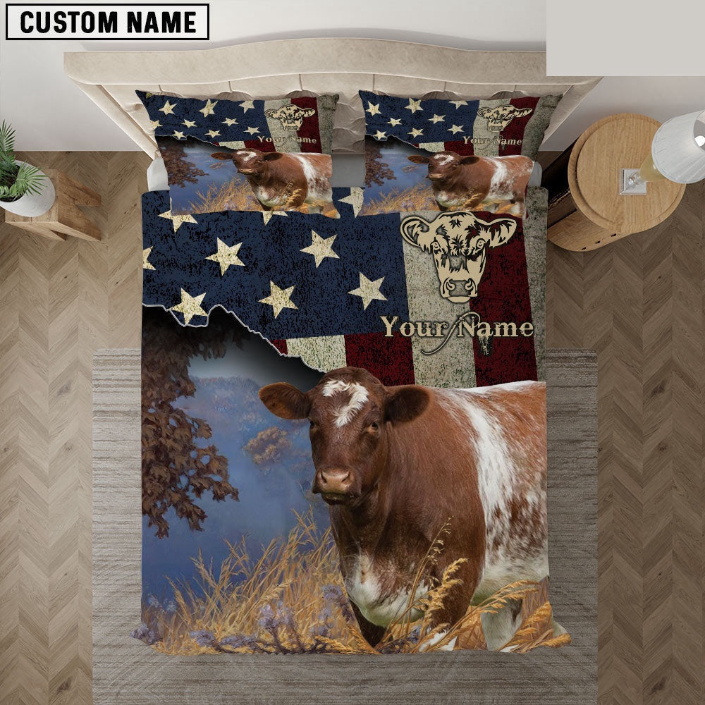 Shorthorn America Customized Name Bedding Set Farmhouse Bedding Set Couple Gifts
