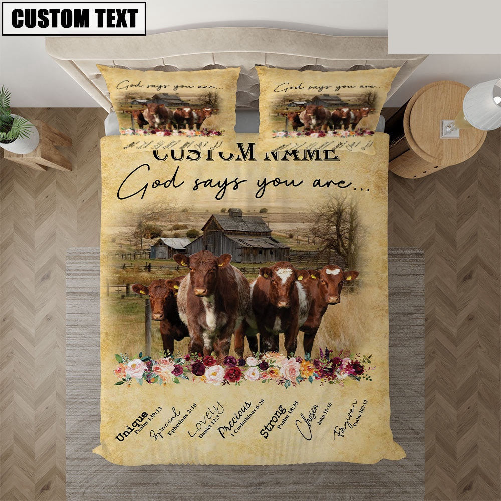 Shorthorn God Says You Are Custom Name Bedding Set Farmhouse Bedding Set Couple Gifts