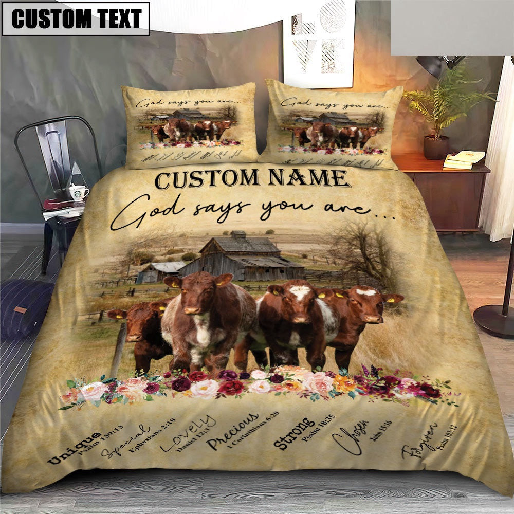 Shorthorn God Says You Are Custom Name Bedding Set Farmhouse Bedding Set Couple Gifts