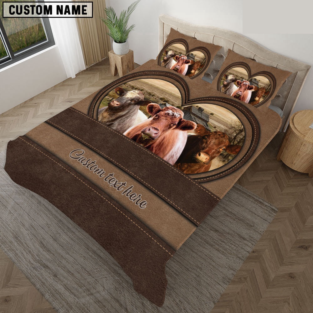 Shorthorn In Heart Custom Name Bedding Set Farmhouse Bedding Set Couple Gifts