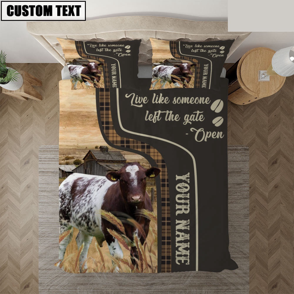 Shorthorn Like Someone Left The Gate Open Customized Bedding Set  Farmhouse Bedding Set