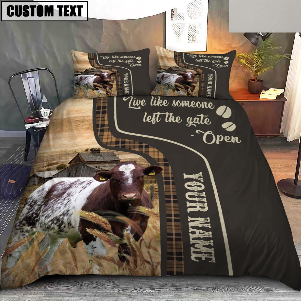 Shorthorn Like Someone Left The Gate Open Customized Bedding Set  Farmhouse Bedding Set