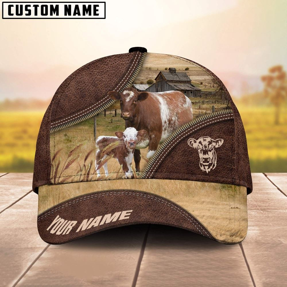 Shorthorn On The Farm Customized Name 3D Brown Cap Farmer Baseball Cap Gift For Farmer