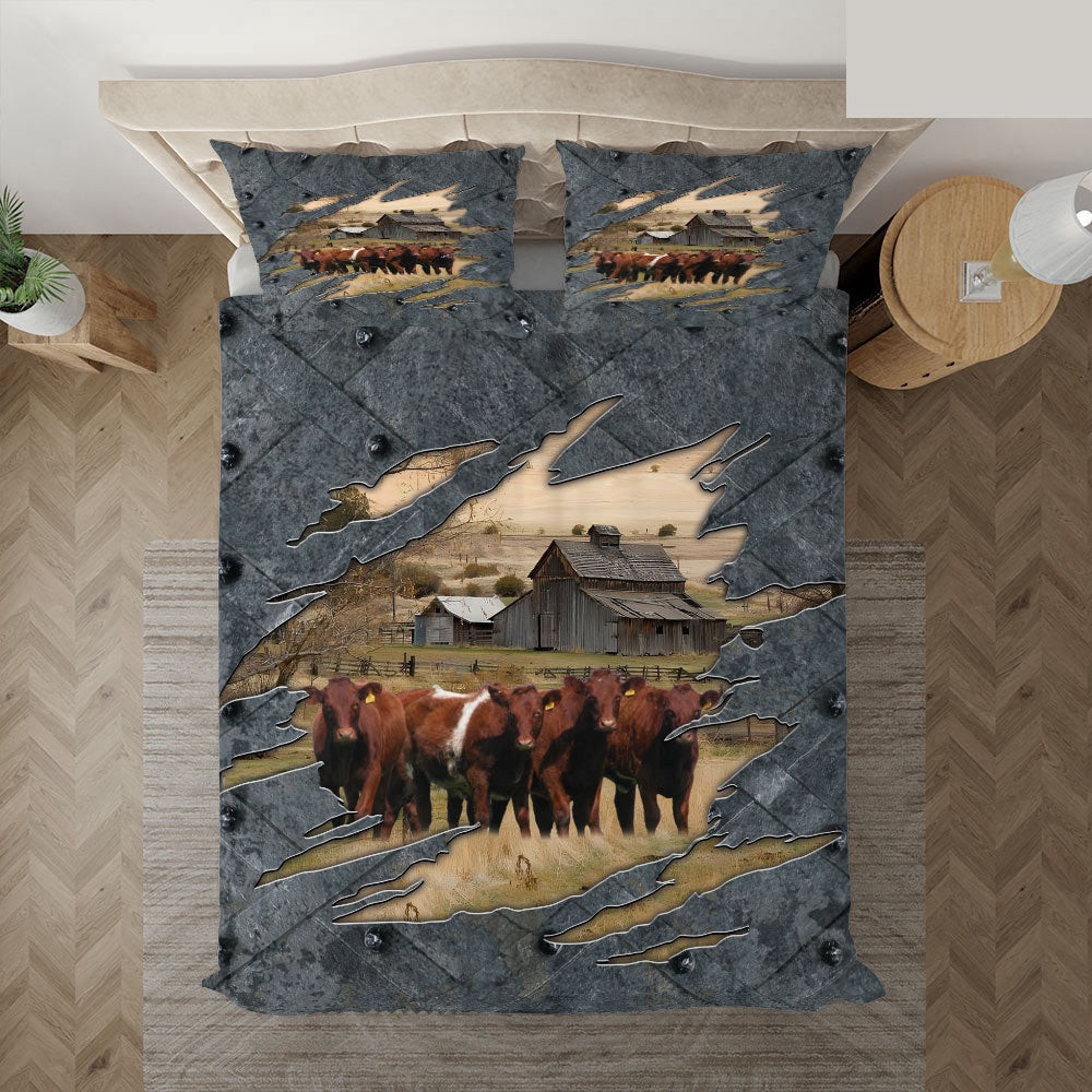 Shorthorn On The Farm Customized Name Bedding Set Farmhouse Bedding Set Couple Gifts