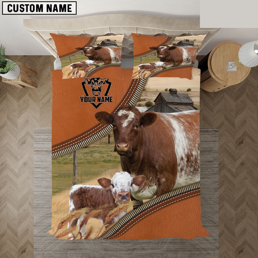 Shorthorn On The Farm Customized Name Bedding Set Farmhouse Bedding Set Couple Gifts