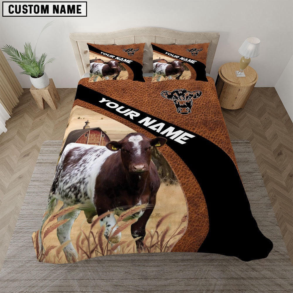 Shorthorn On The Farm Customized Name Bedding Set Farmhouse Bedding Set Couple Gifts