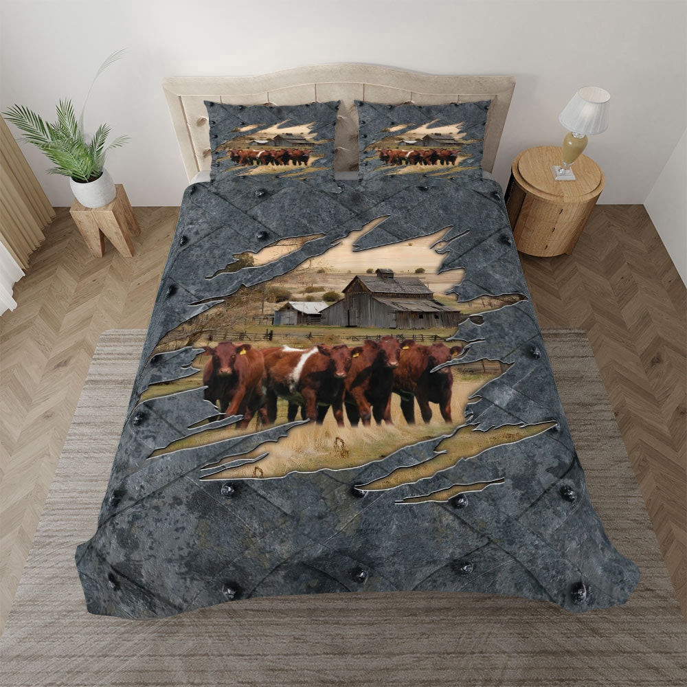 Shorthorn On The Farm Customized Name Bedding Set Farmhouse Bedding Set Couple Gifts