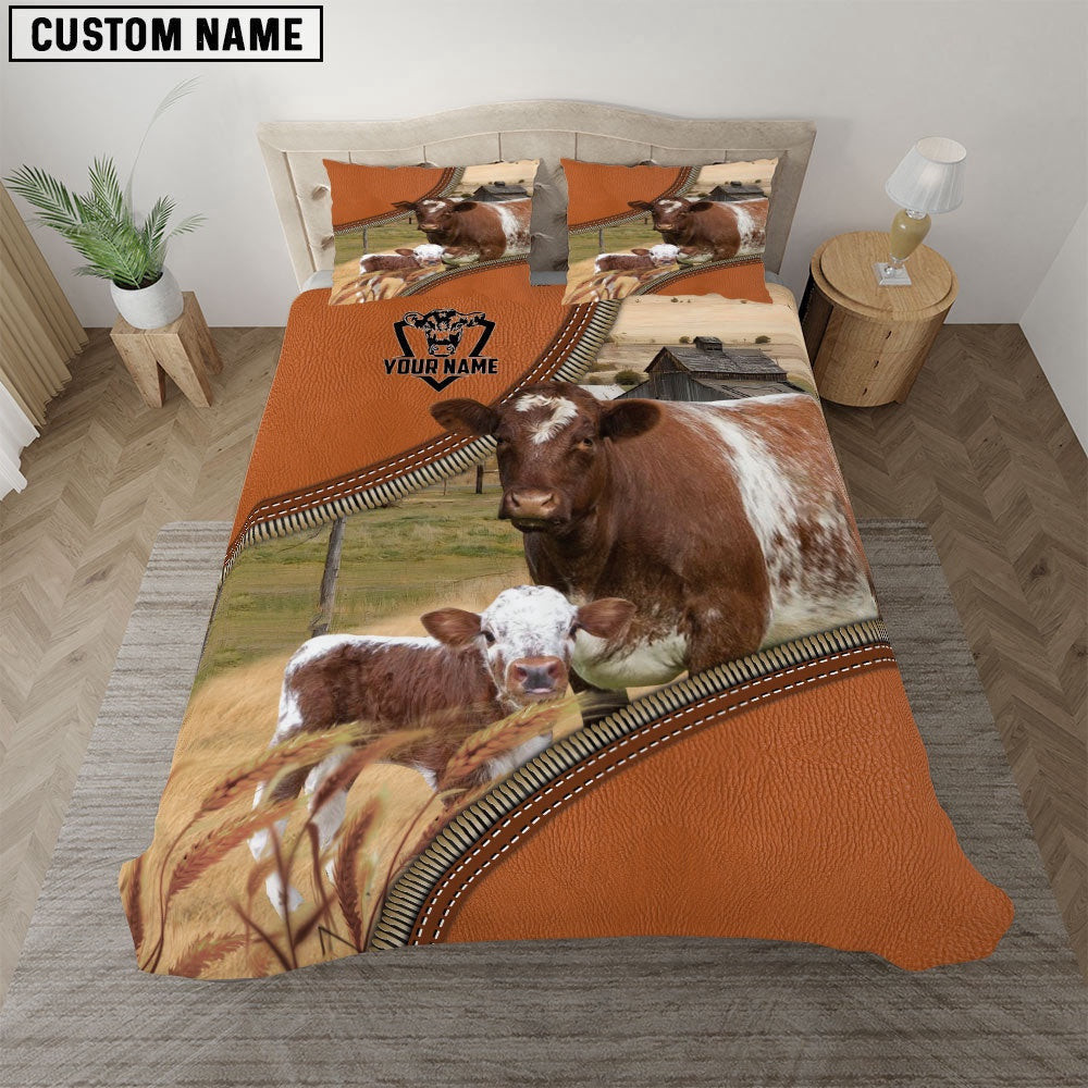 Shorthorn On The Farm Customized Name Bedding Set Farmhouse Bedding Set Couple Gifts