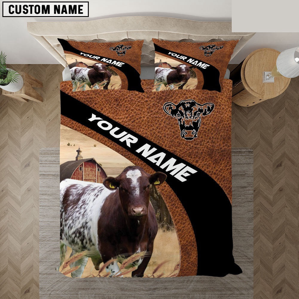 Shorthorn On The Farm Customized Name Bedding Set Farmhouse Bedding Set Couple Gifts