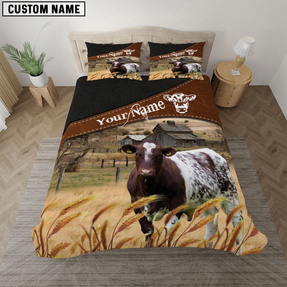 Shorthorn On The Field Customized Name Bedding Set Farmhouse Bedding Set Couple Gifts