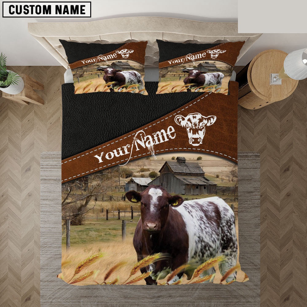 Shorthorn On The Field Customized Name Bedding Set Farmhouse Bedding Set Couple Gifts
