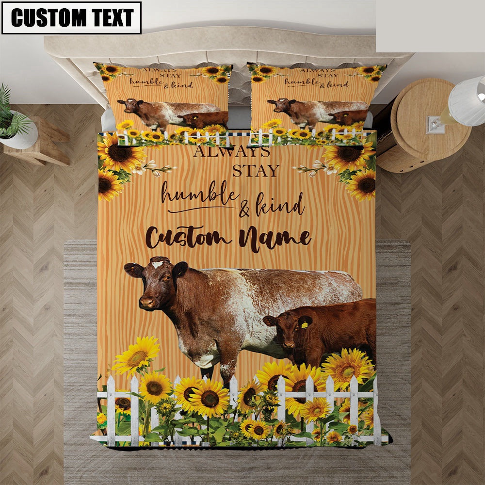 Shorthorn Stay Humble And Kind Custom Bedding Set Farmhouse Bedding Set Couple Gifts