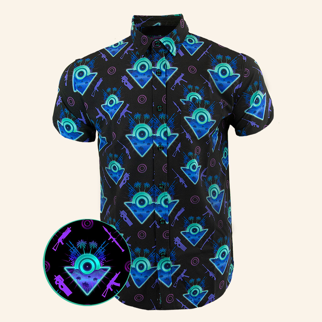 Shot Drop Cyan Button Down Shirt Tactical Aloha Print Shirt Xmas Gifts For Father