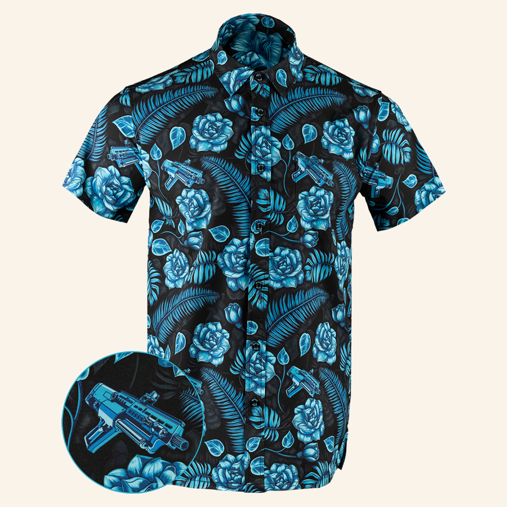 Shotgun Safari V2 Blue Button Down Shirt Tactical Aloha Shirt Good Christmas Gifts For Boyfriend