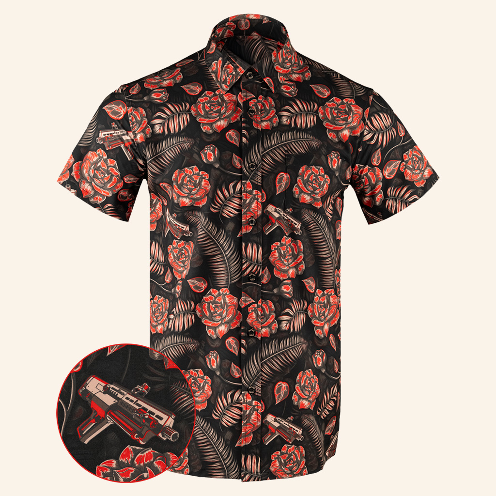 Shotgun Safari V2 Red Black Button Down Shirt Tactical Aloha Shirt Christmas Gifts For Friends