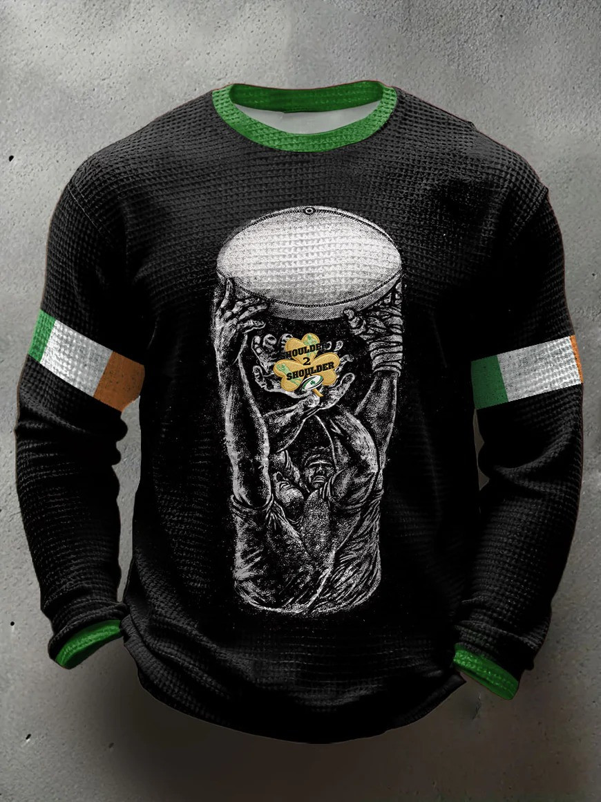 Shoulder 2 Shoulder Ireland Rugby Long Sleeve Shirt St Patricks Day Irish Shamrock Fan Gear Gift For Rugby Fans