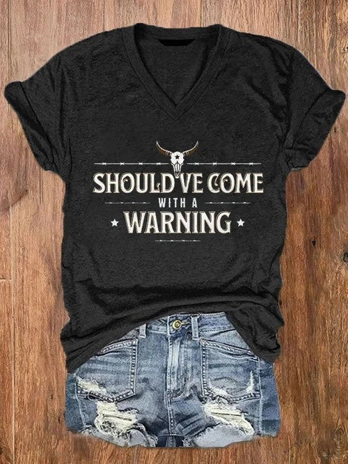 Should've Come With A Warning Texas Razor Wire V-Neck Shirt Support Texas Barbed Wire
