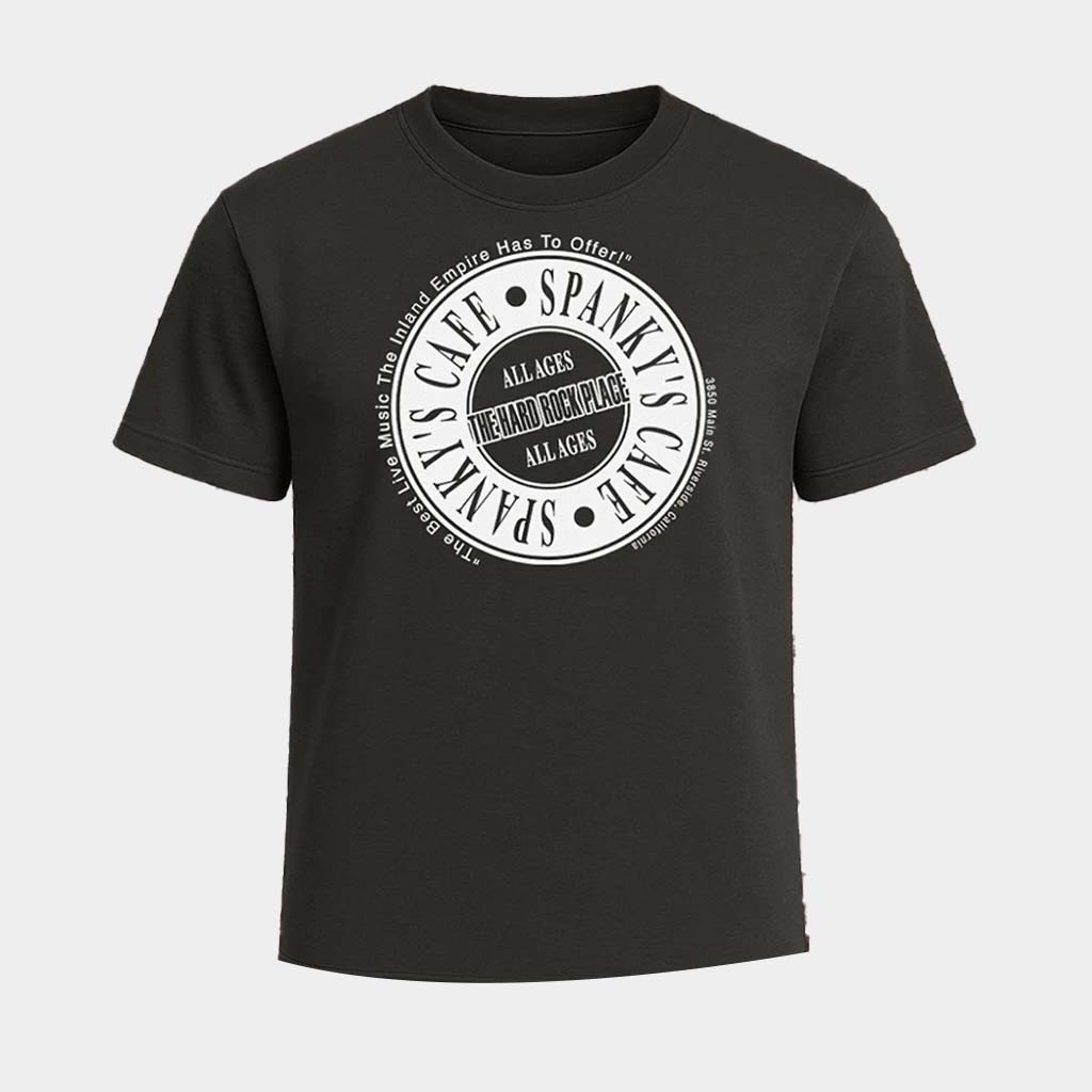 Showcase Theatre Merch Spanky's Black Circle Logo T-Shirt Birthday Presents For Him